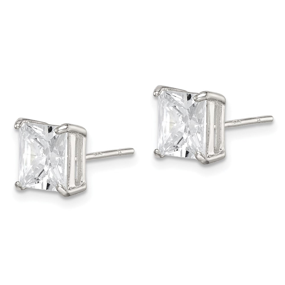 Sterlingsilber 7mm Quadratisch Zirkonia Korb Set Ohrstecker
