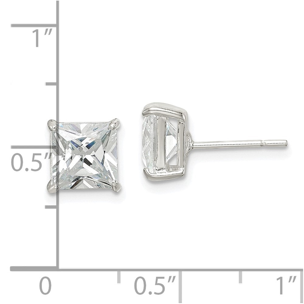 Sterlingsilber 7mm Quadratisch Zirkonia Korb Set Ohrstecker