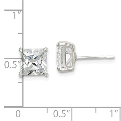 Sterlingsilber 7mm Quadratisch Zirkonia Korb Set Ohrstecker
