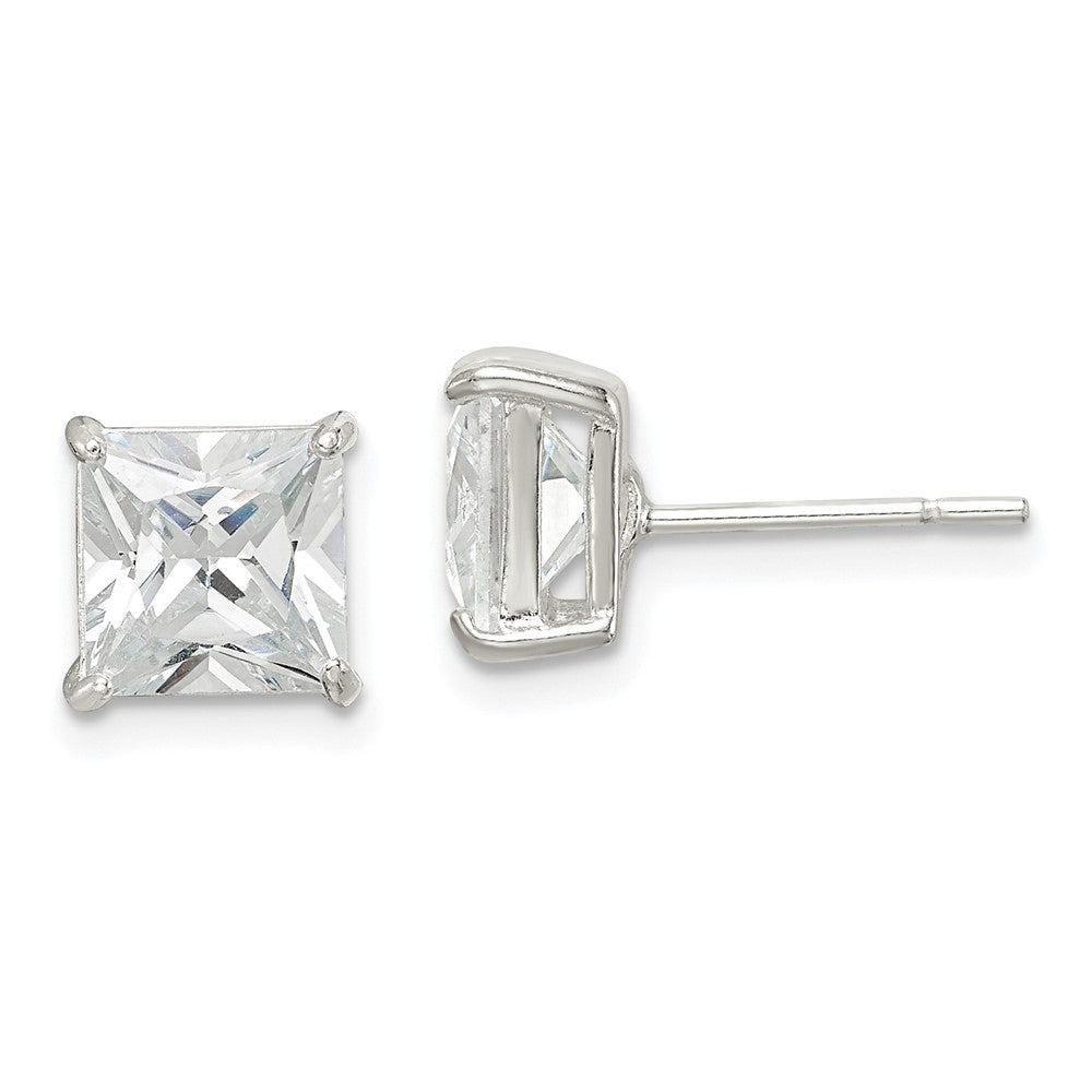 Sterlingsilber 7mm Quadratisch Zirkonia Korb Set Ohrstecker