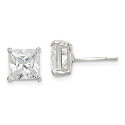 Sterlingsilber 7mm Quadratisch Zirkonia Korb Set Ohrstecker