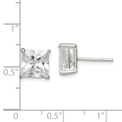 Sterlingsilber 8mm Quadratisch Zirkonia Korb Set Ohrstecker
