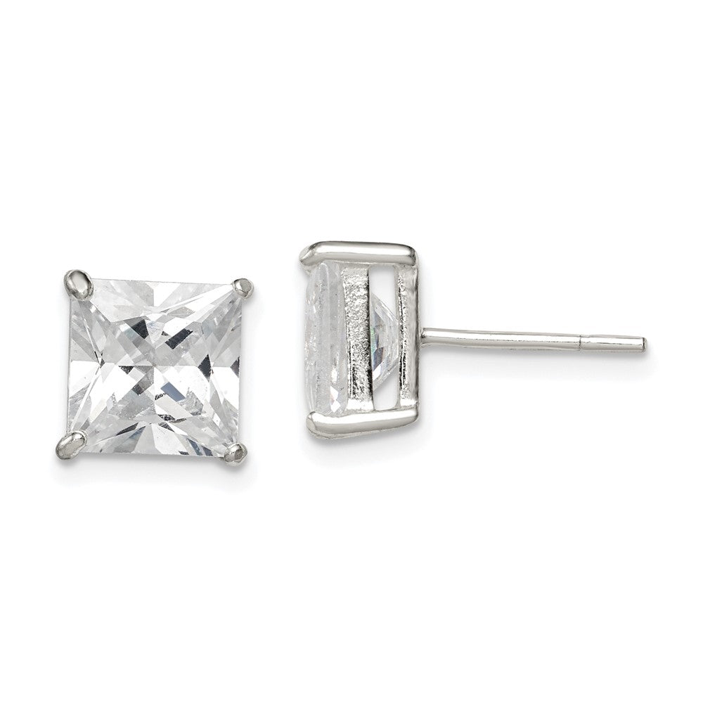 Sterlingsilber 8mm Quadratisch Zirkonia Korb Set Ohrstecker
