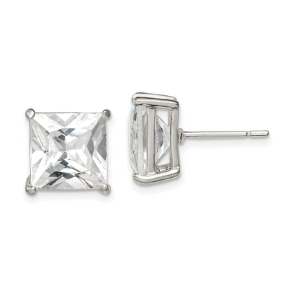 Sterlingsilber 10mm Quadratisch Zirkonia Korb Set Ohrstecker