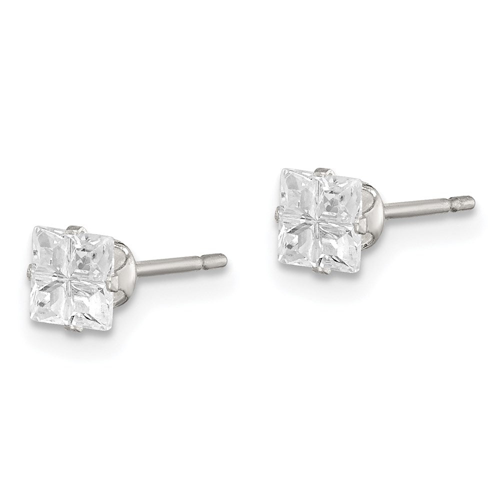 Sterlingsilber 4mm Quadratisch Snap Set Kreuz-cut Zirkonia Ohrstecker