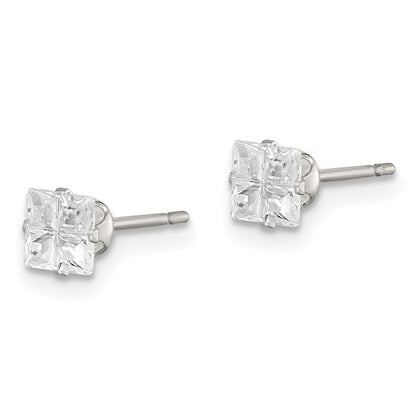 Sterlingsilber 4mm Quadratisch Snap Set Kreuz-cut Zirkonia Ohrstecker