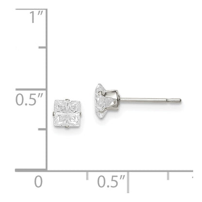 Sterlingsilber 4mm Quadratisch Snap Set Kreuz-cut Zirkonia Ohrstecker