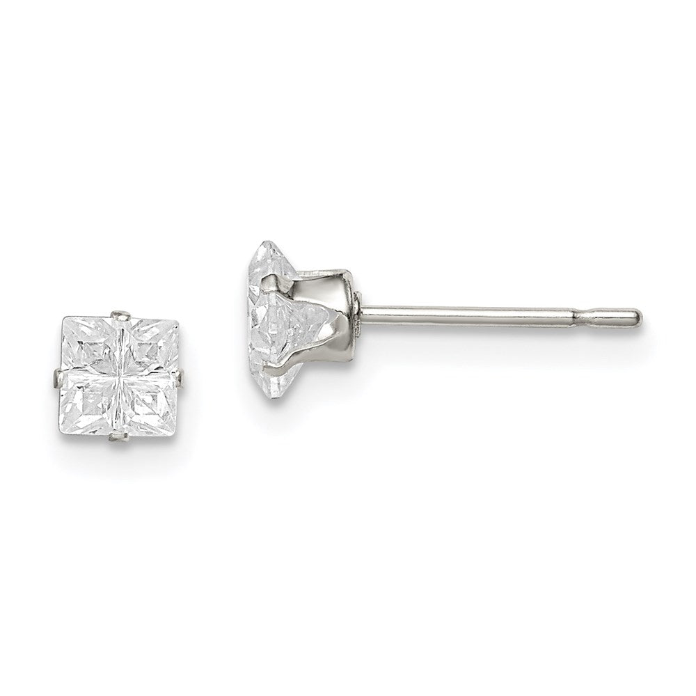 Sterlingsilber 4mm Quadratisch Snap Set Kreuz-cut Zirkonia Ohrstecker