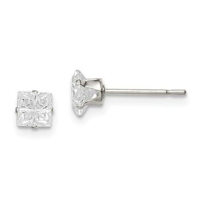 Sterlingsilber 4mm Quadratisch Snap Set Kreuz-cut Zirkonia Ohrstecker