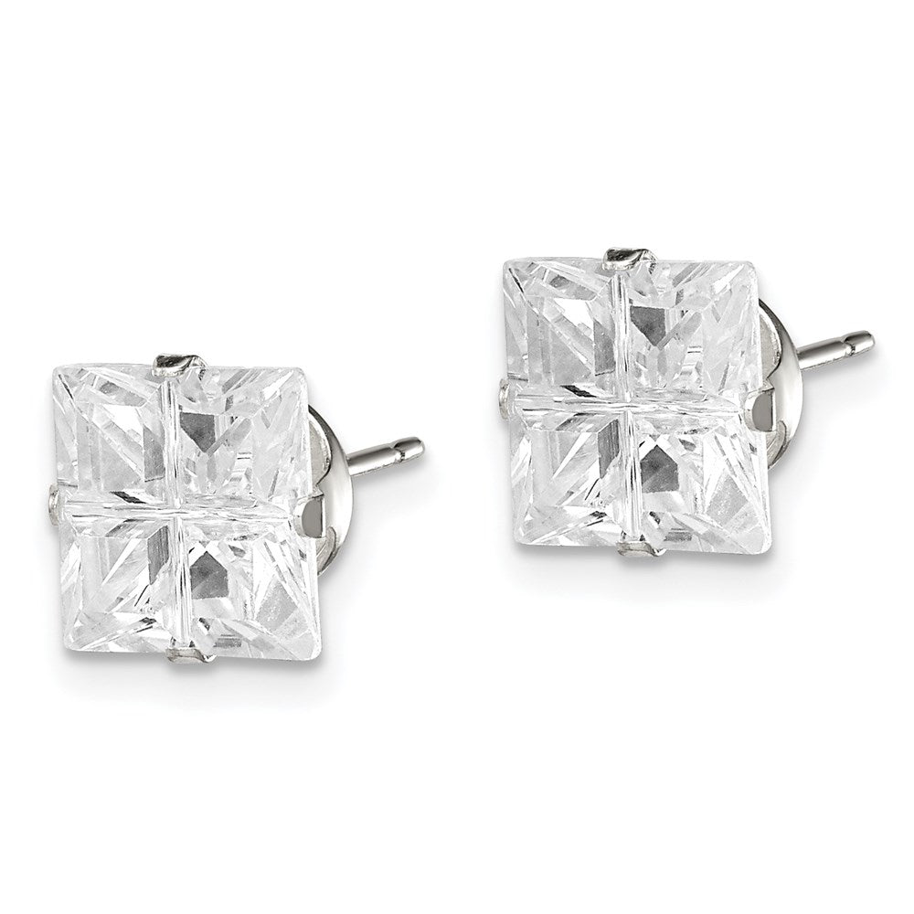 Sterlingsilber 8mm Quadratisch Snap Set Kreuz-cut Zirkonia Ohrstecker