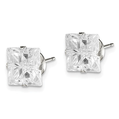 Sterlingsilber 8mm Quadratisch Snap Set Kreuz-cut Zirkonia Ohrstecker