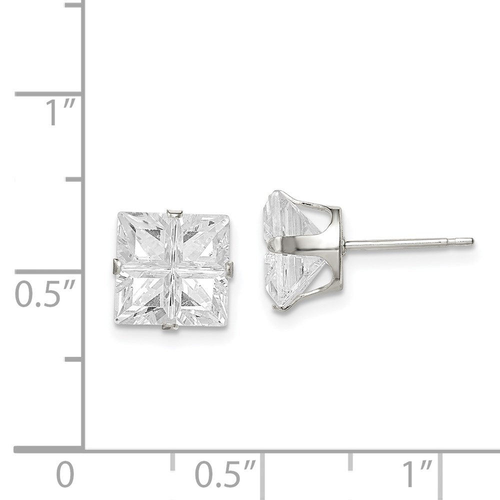 Sterlingsilber 8mm Quadratisch Snap Set Kreuz-cut Zirkonia Ohrstecker