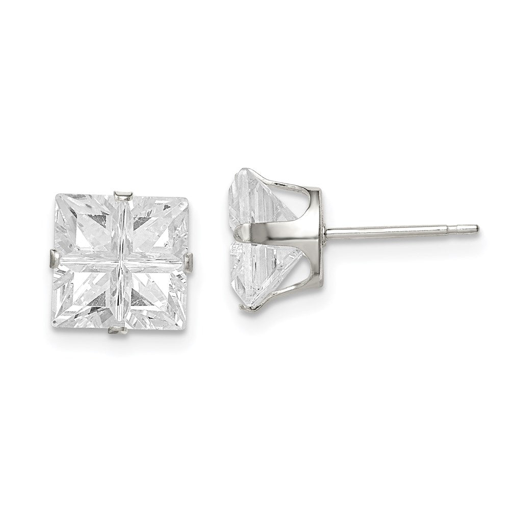 Sterlingsilber 8mm Quadratisch Snap Set Kreuz-cut Zirkonia Ohrstecker