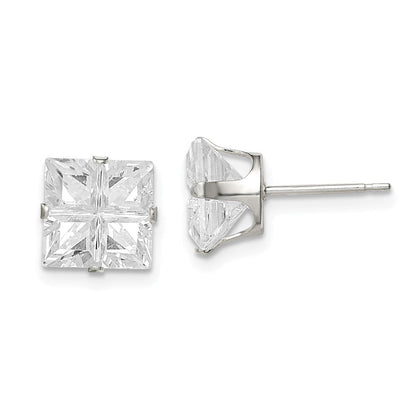 Sterlingsilber 8mm Quadratisch Snap Set Kreuz-cut Zirkonia Ohrstecker