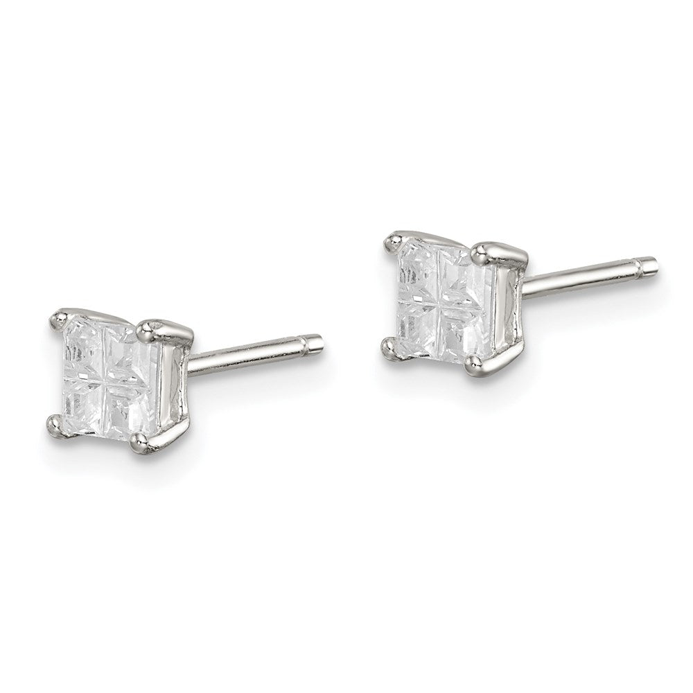 Sterlingsilber 4mm Quadratisch Kreuz-cut Zirkonia Korb Set Ohrstecker