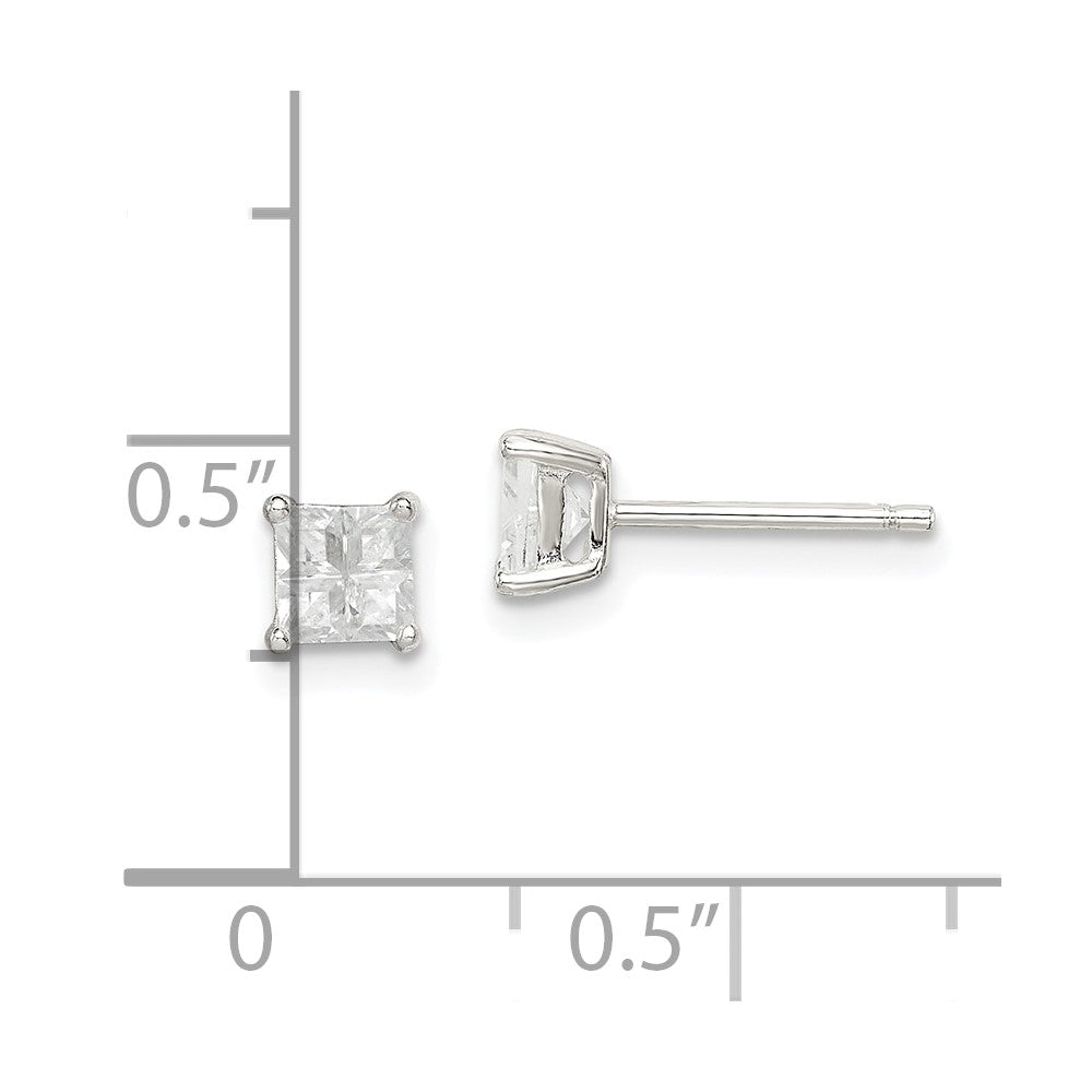 Sterlingsilber 4mm Quadratisch Kreuz-cut Zirkonia Korb Set Ohrstecker