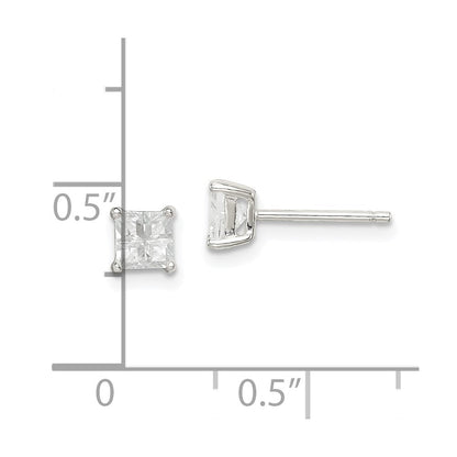 Sterlingsilber 4mm Quadratisch Kreuz-cut Zirkonia Korb Set Ohrstecker