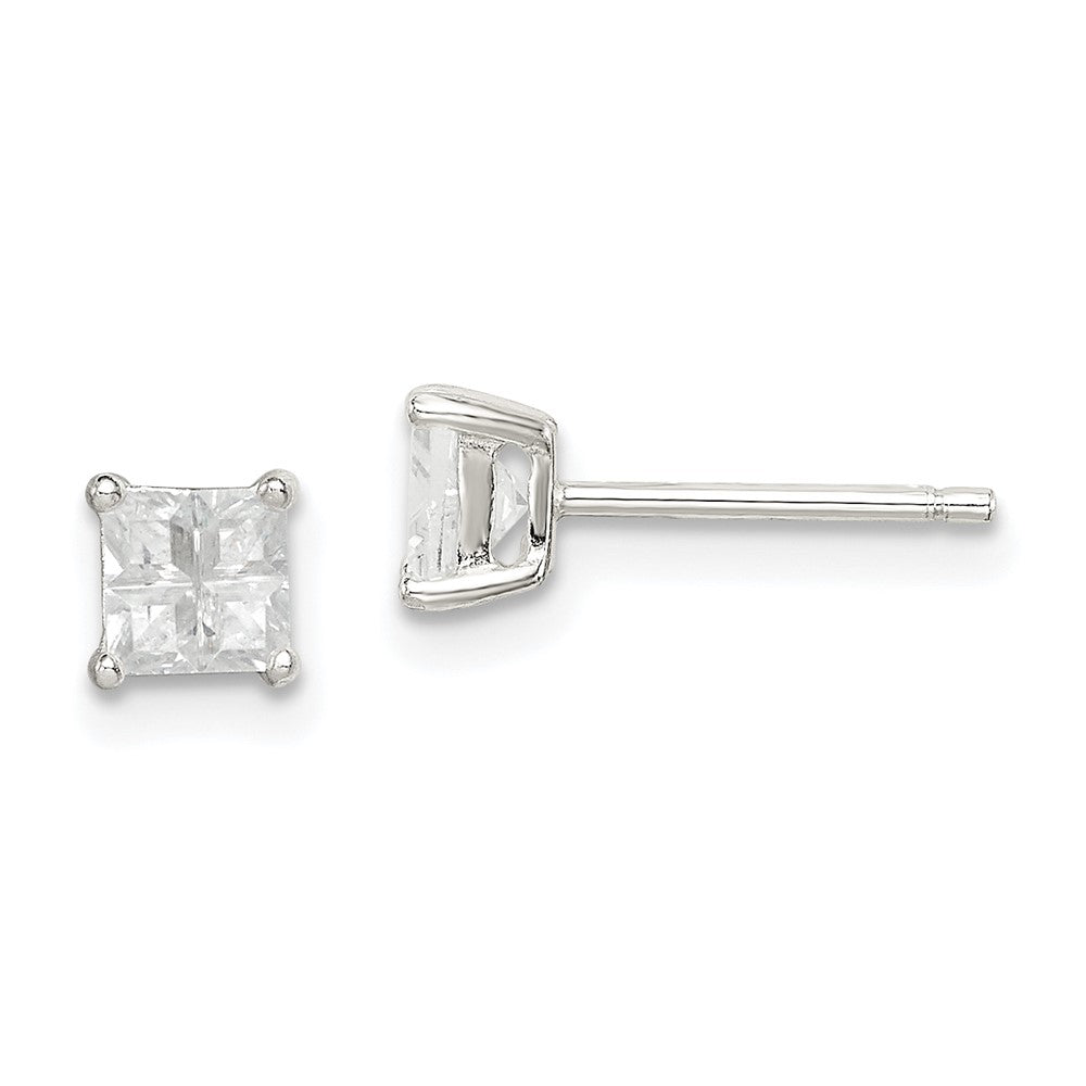 Sterlingsilber 4mm Quadratisch Kreuz-cut Zirkonia Korb Set Ohrstecker