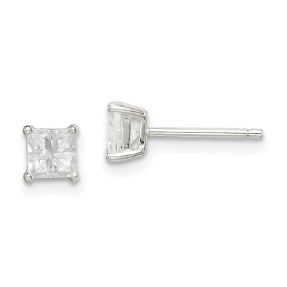 Sterlingsilber 4mm Quadratisch Kreuz-cut Zirkonia Korb Set Ohrstecker