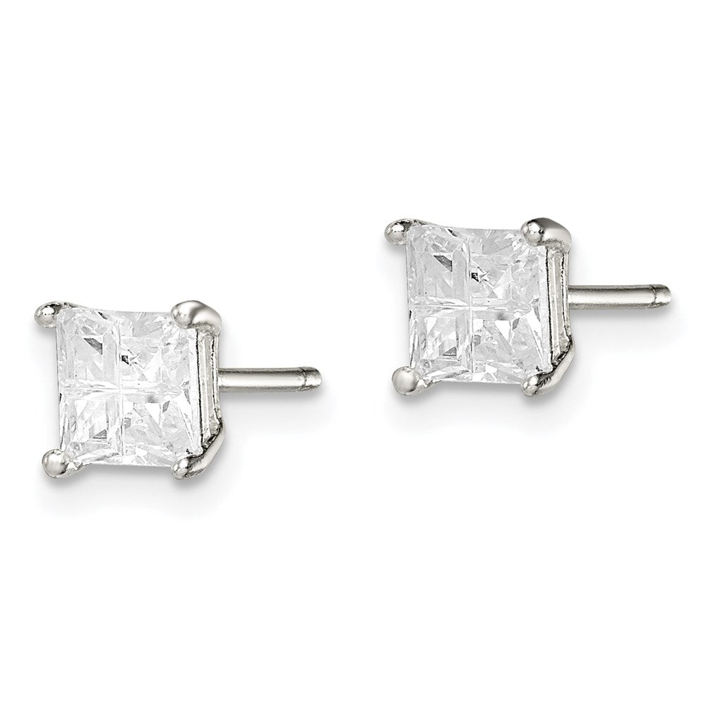 Sterlingsilber 5mm Quadratisch Kreuz-cut Zirkonia Korb Set Ohrstecker