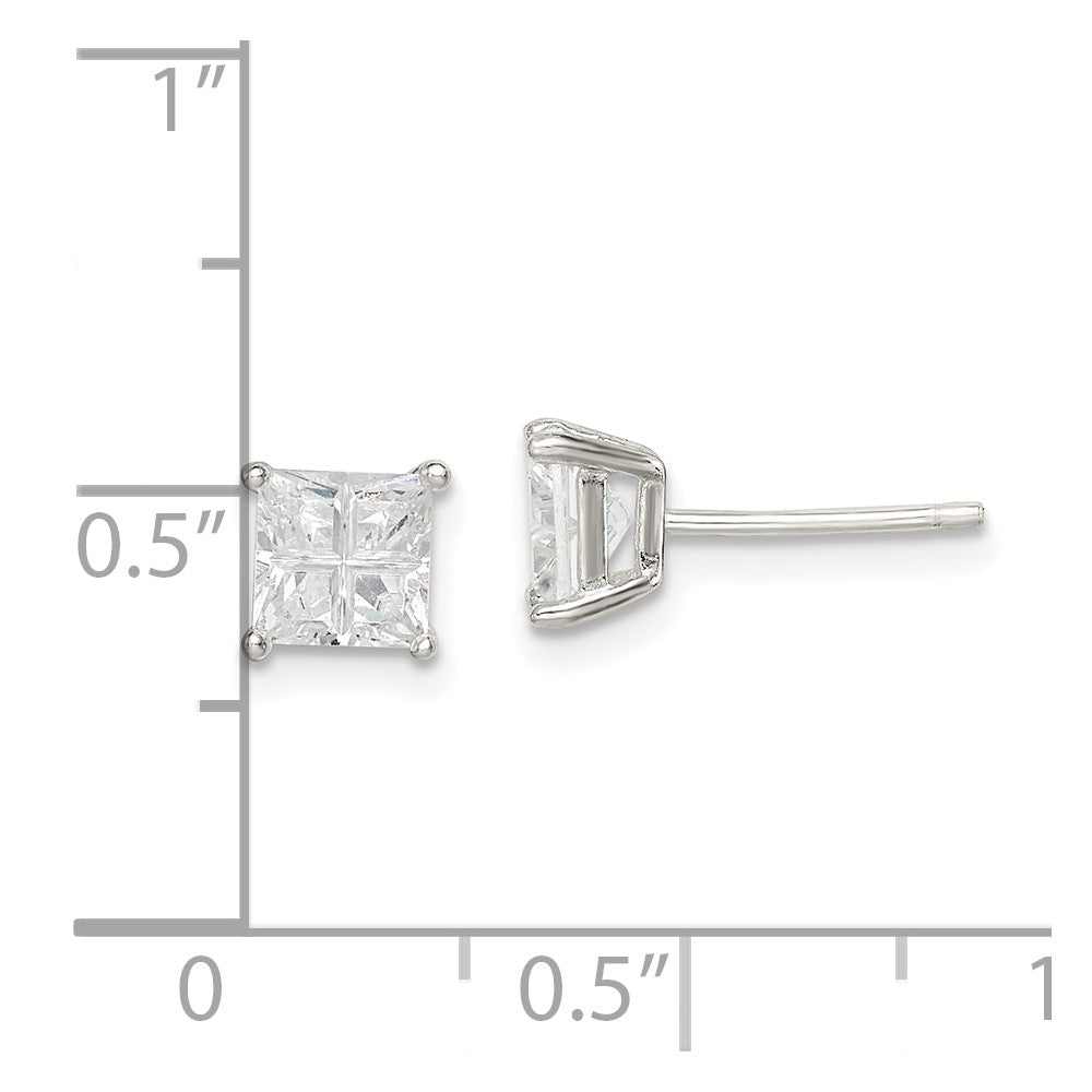 Sterlingsilber 5mm Quadratisch Kreuz-cut Zirkonia Korb Set Ohrstecker