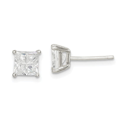 Sterlingsilber 5mm Quadratisch Kreuz-cut Zirkonia Korb Set Ohrstecker