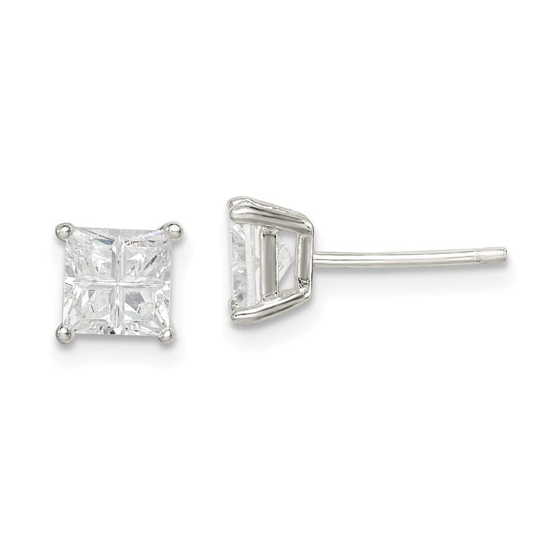 Sterlingsilber 5mm Quadratisch Kreuz-cut Zirkonia Korb Set Ohrstecker