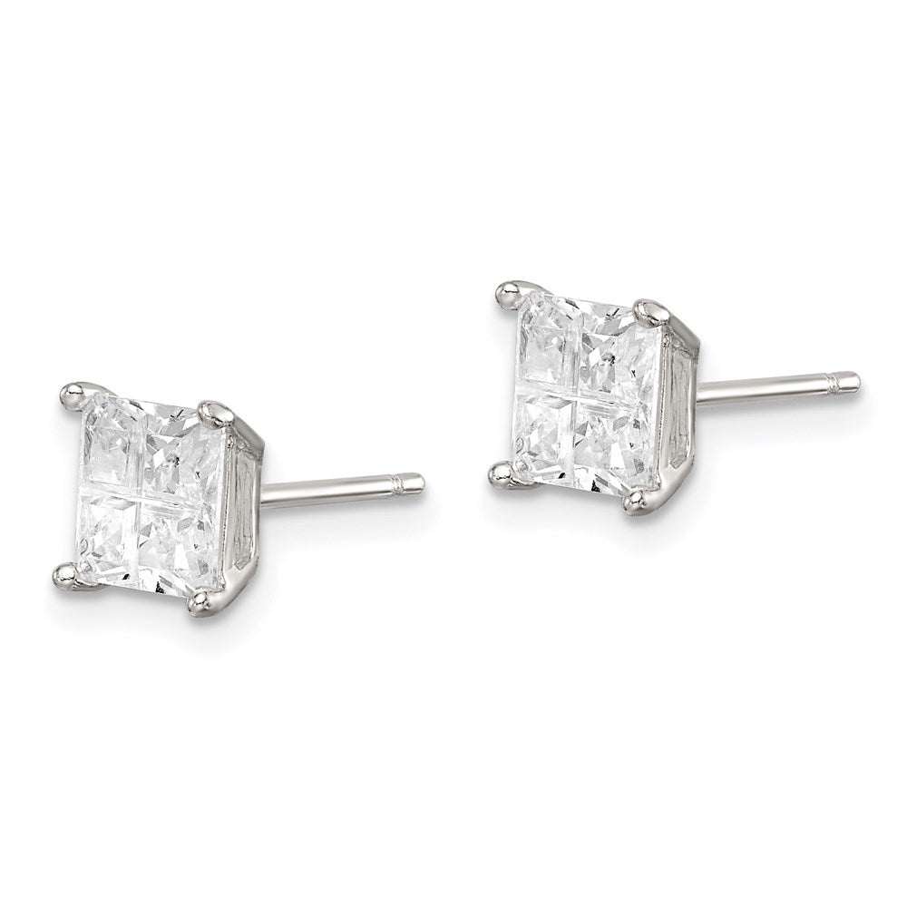Sterlingsilber 6mm Quadratisch Kreuz-cut Zirkonia Korb Set Ohrstecker