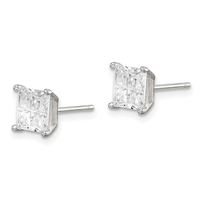 Sterlingsilber 6mm Quadratisch Kreuz-cut Zirkonia Korb Set Ohrstecker