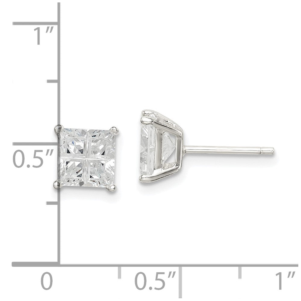 Sterlingsilber 6mm Quadratisch Kreuz-cut Zirkonia Korb Set Ohrstecker
