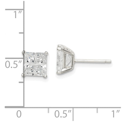 Sterlingsilber 6mm Quadratisch Kreuz-cut Zirkonia Korb Set Ohrstecker