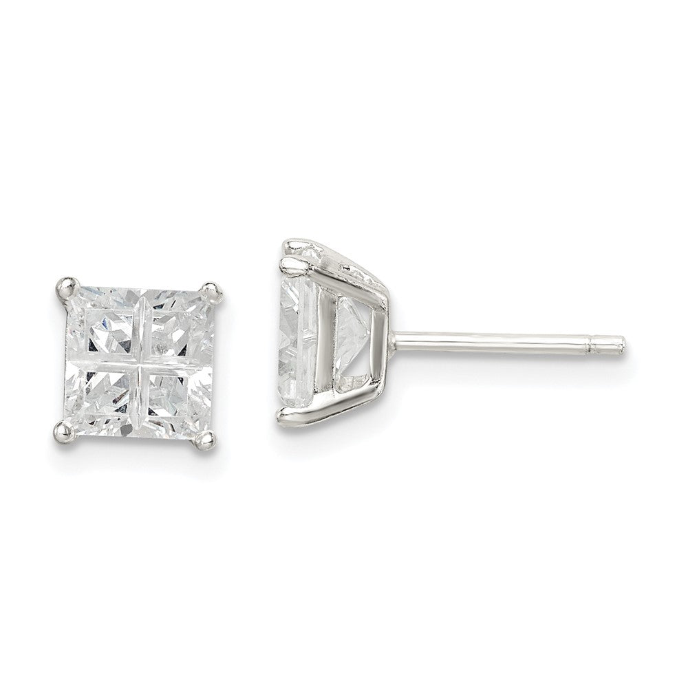 Sterlingsilber 6mm Quadratisch Kreuz-cut Zirkonia Korb Set Ohrstecker