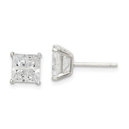 Sterlingsilber 6mm Quadratisch Kreuz-cut Zirkonia Korb Set Ohrstecker