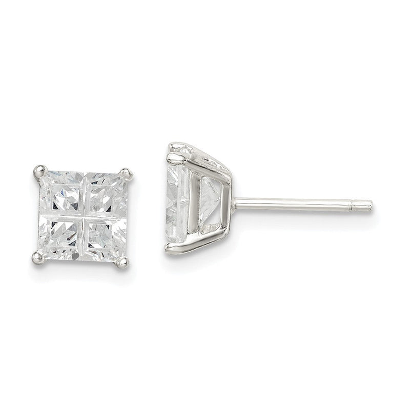 Sterlingsilber 6mm Quadratisch Kreuz-cut Zirkonia Korb Set Ohrstecker