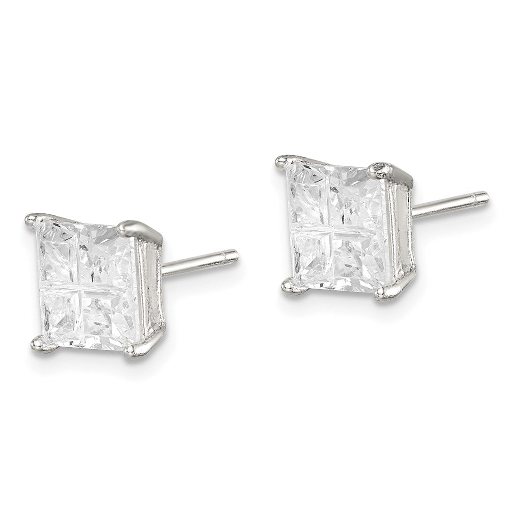 Sterlingsilber 7mm Quadratisch Kreuz-cut Zirkonia Korb Set Ohrstecker