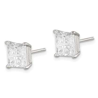 Sterlingsilber 7mm Quadratisch Kreuz-cut Zirkonia Korb Set Ohrstecker