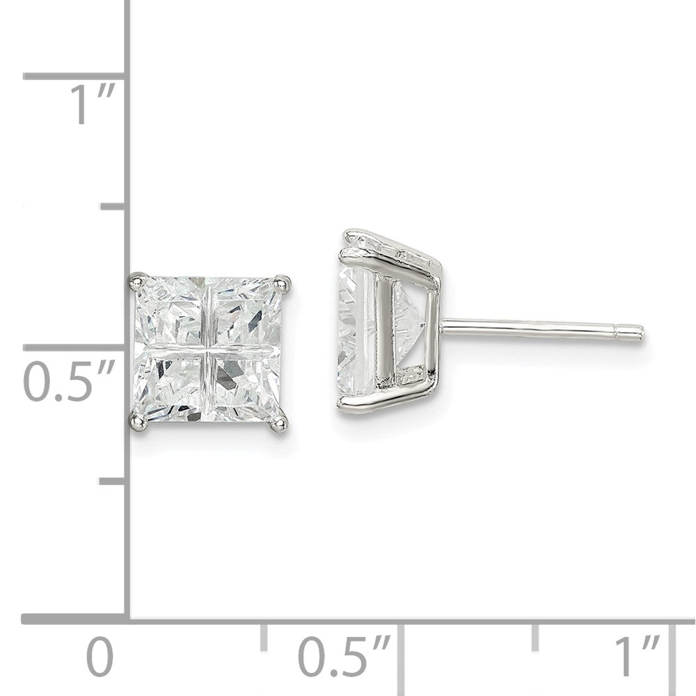 Sterlingsilber 7mm Quadratisch Kreuz-cut Zirkonia Korb Set Ohrstecker