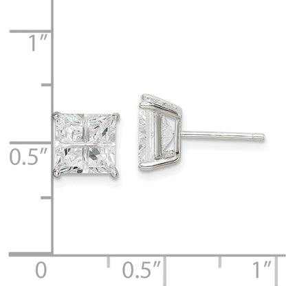 Sterlingsilber 7mm Quadratisch Kreuz-cut Zirkonia Korb Set Ohrstecker
