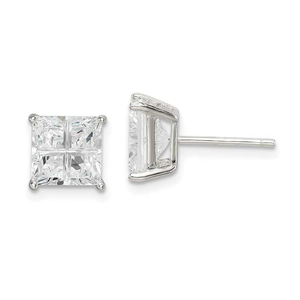 Sterlingsilber 7mm Quadratisch Kreuz-cut Zirkonia Korb Set Ohrstecker