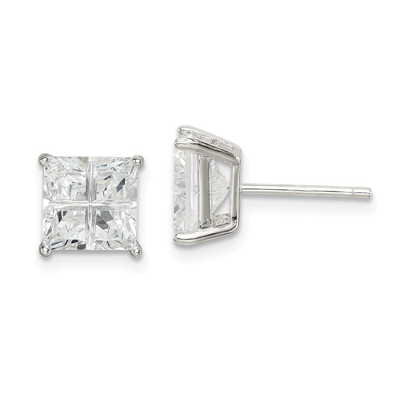 Sterlingsilber 7mm Quadratisch Kreuz-cut Zirkonia Korb Set Ohrstecker