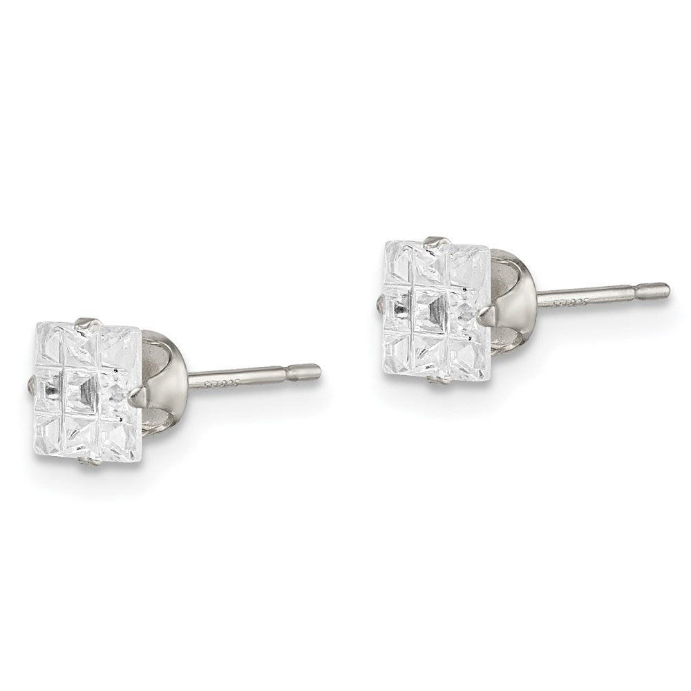 Sterlingsilber 5mm Quadratisch Snap Set Lasergraviert-cut Zirkonia Ohrstecker