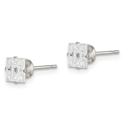 Sterlingsilber 5mm Quadratisch Snap Set Lasergraviert-cut Zirkonia Ohrstecker