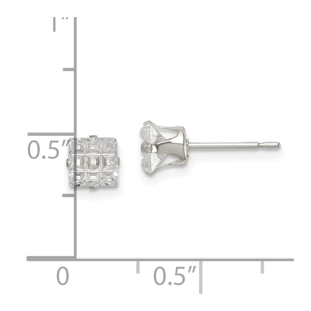 Sterlingsilber 5mm Quadratisch Snap Set Lasergraviert-cut Zirkonia Ohrstecker