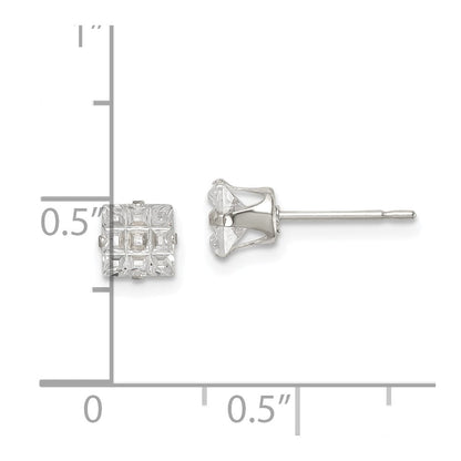 Sterlingsilber 5mm Quadratisch Snap Set Lasergraviert-cut Zirkonia Ohrstecker