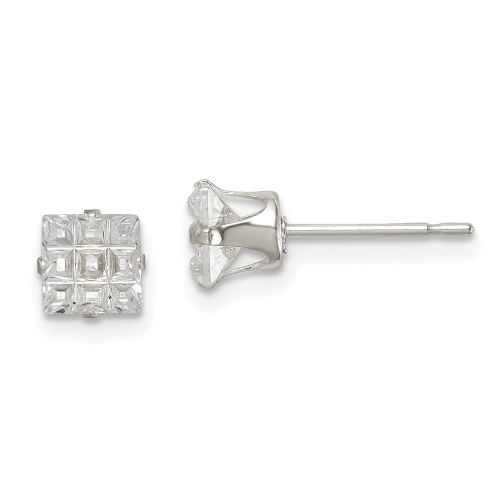 Sterlingsilber 5mm Quadratisch Snap Set Lasergraviert-cut Zirkonia Ohrstecker