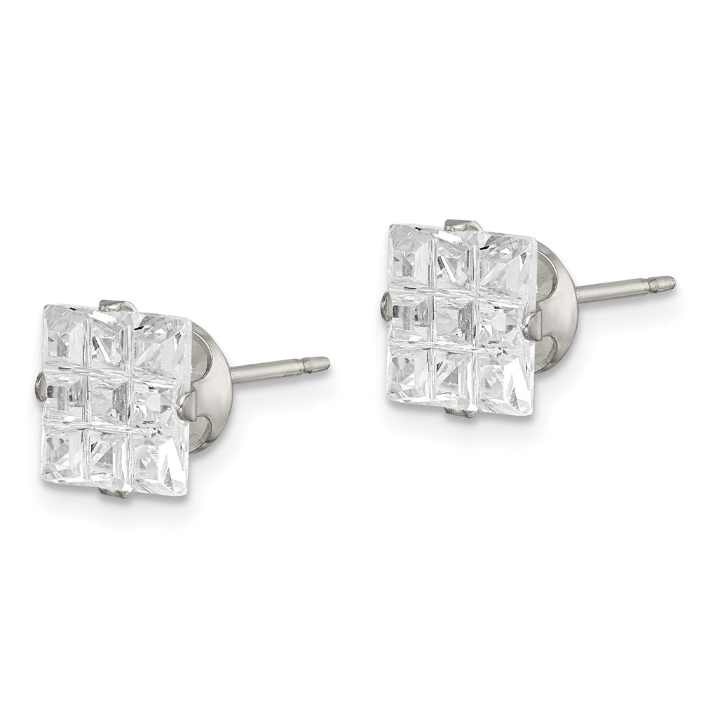 Sterlingsilber 7mm Quadratisch Snap Set Lasergraviert-cut Zirkonia Ohrstecker