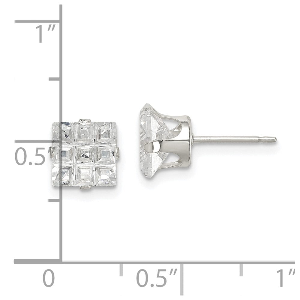 Sterlingsilber 7mm Quadratisch Snap Set Lasergraviert-cut Zirkonia Ohrstecker