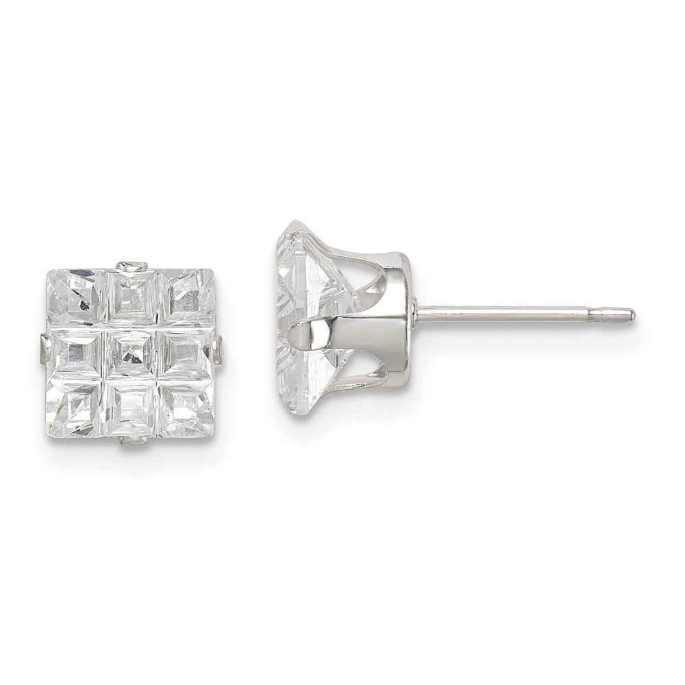 Sterlingsilber 7mm Quadratisch Snap Set Lasergraviert-cut Zirkonia Ohrstecker