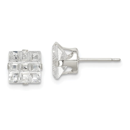 Sterlingsilber 7mm Quadratisch Snap Set Lasergraviert-cut Zirkonia Ohrstecker