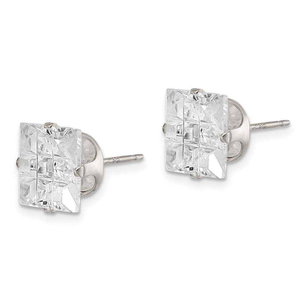 Sterlingsilber 9mm Quadratisch Snap Set Lasergraviert-cut Zirkonia Ohrstecker